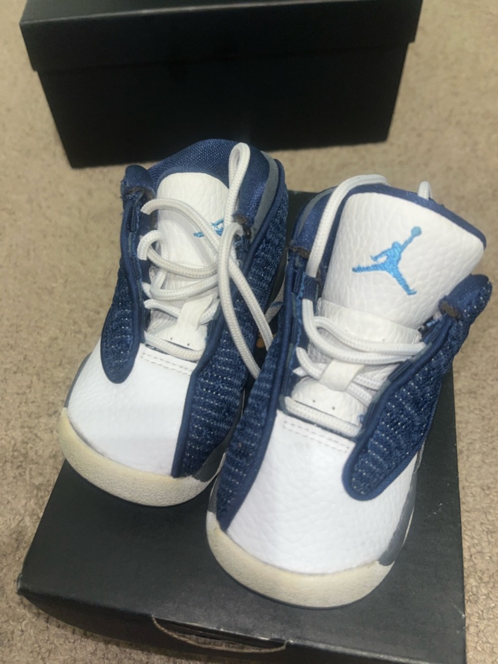 Jordan Kids White and Navy Blue Low-Top Basketball Sneakers